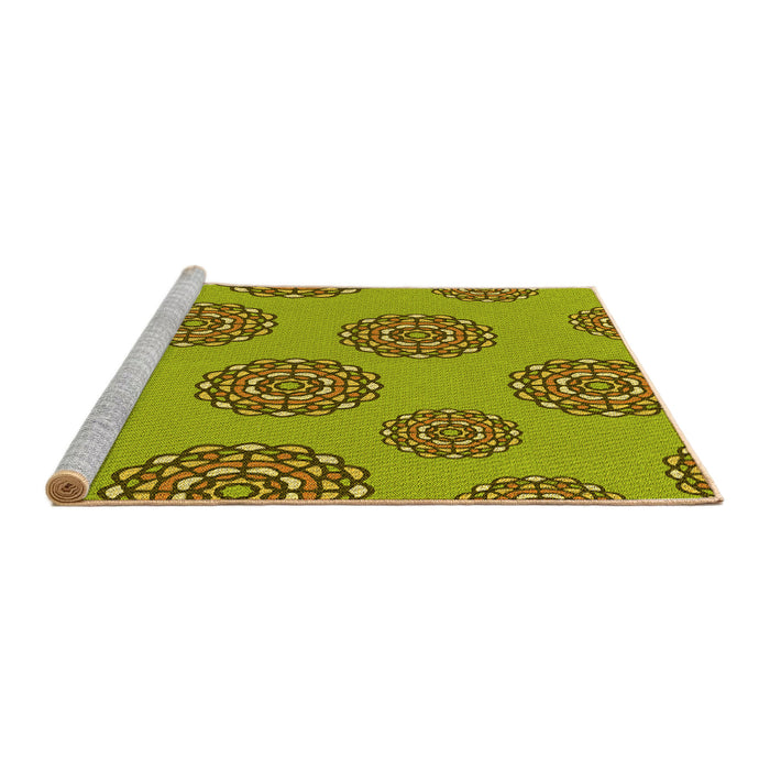 Sideview of Machine Washable Transitional Dark Yellow Green Rug, wshpat751yw
