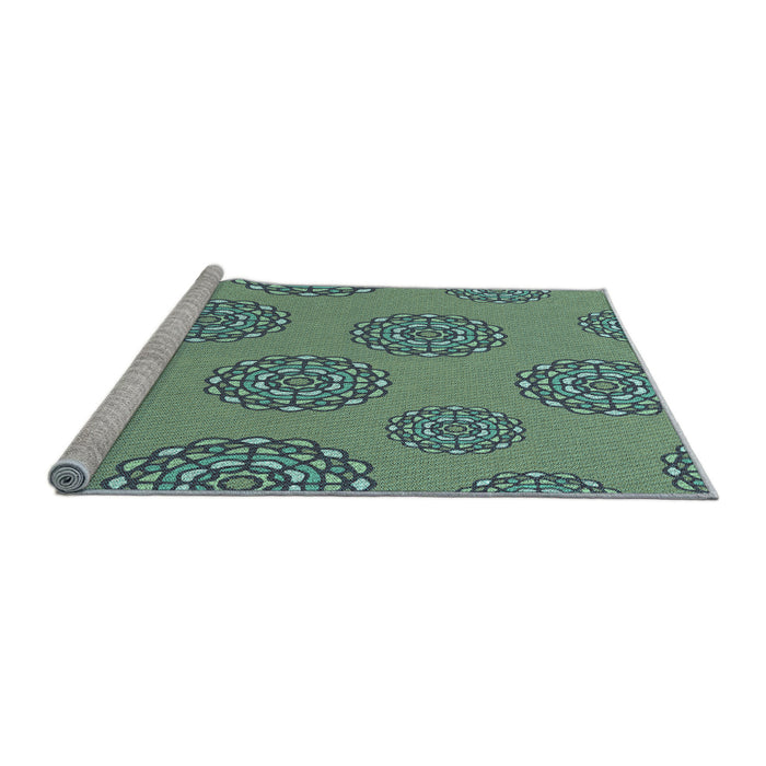 Sideview of Machine Washable Transitional Deep-Sea Green Rug, wshpat752lblu