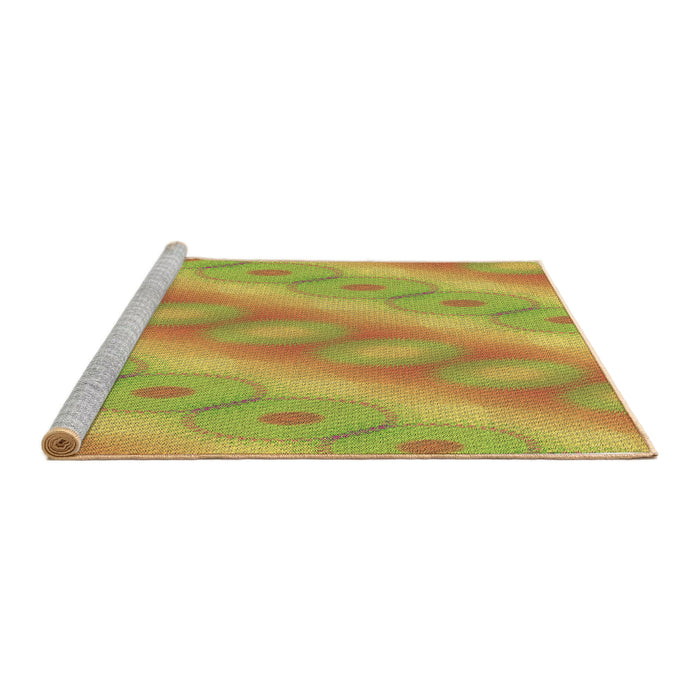 Sideview of Machine Washable Transitional Neon Yellow Green Rug, wshpat764brn