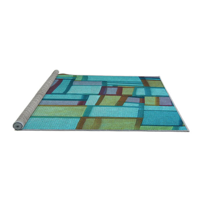 Sideview of Machine Washable Transitional Green Rug, wshpat775lblu
