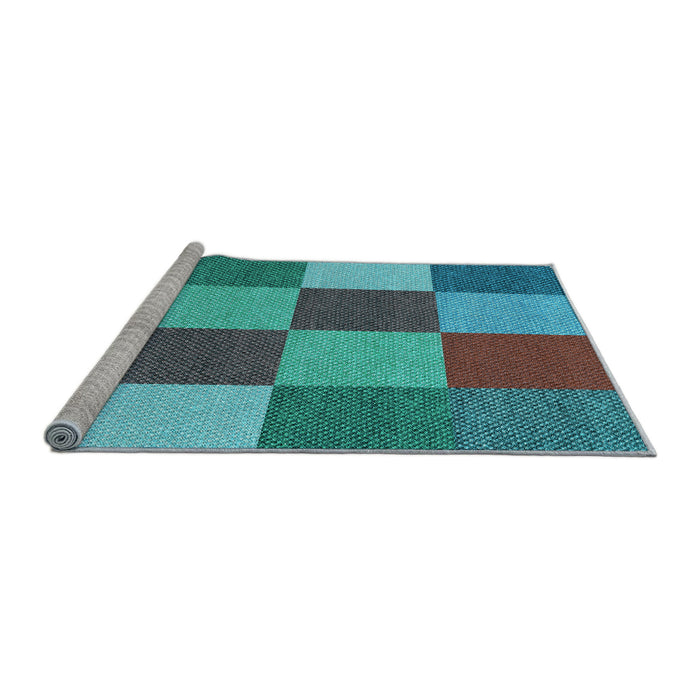 Sideview of Machine Washable Transitional Bright Turquoise Blue Rug, wshpat777lblu