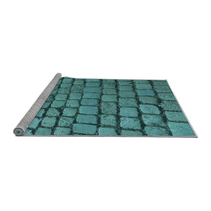 Sideview of Machine Washable Transitional Turquoise Green Rug, wshpat780lblu