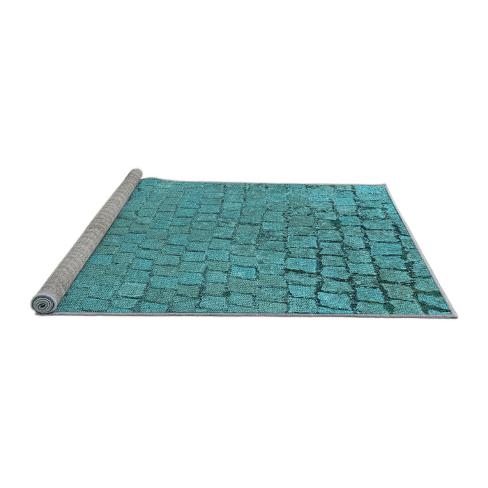 Sideview of Machine Washable Transitional Dark Cyan Green Rug, wshpat781lblu