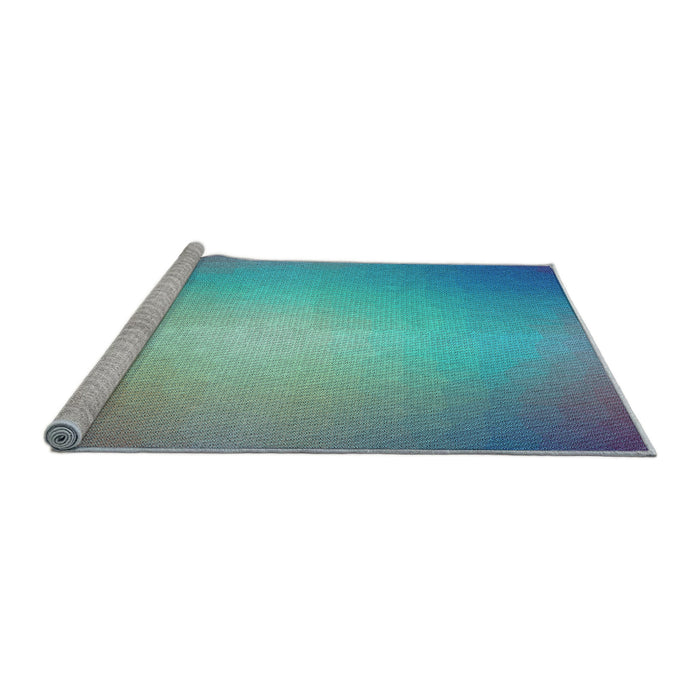 Sideview of Machine Washable Transitional Steel Blue Rug, wshpat790lblu