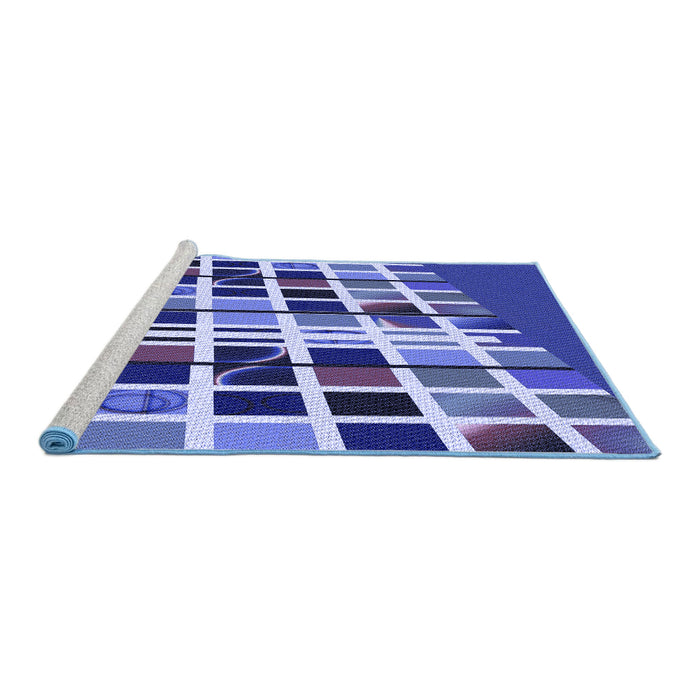 Sideview of Machine Washable Transitional Jeans Blue Rug, wshpat794blu