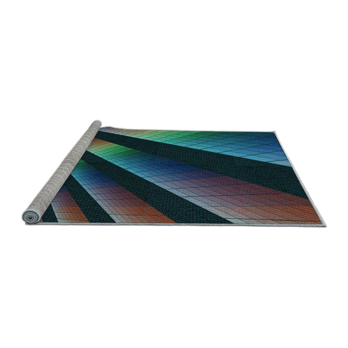 Sideview of Machine Washable Transitional Deep-Sea Green Rug, wshpat796lblu