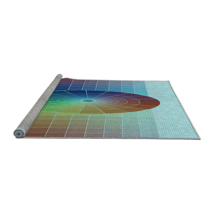 Sideview of Machine Washable Transitional Aquamarine Green Rug, wshpat797lblu