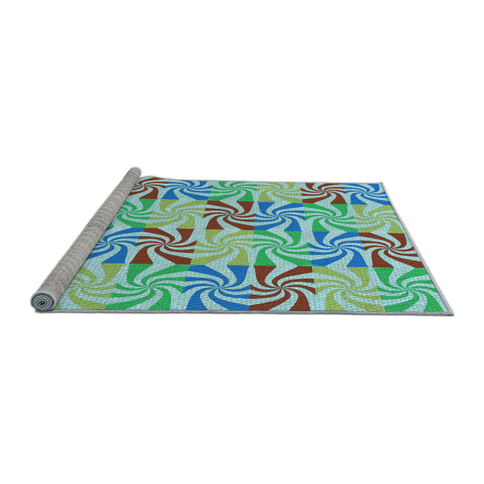 Sideview of Machine Washable Transitional Aquamarine Green Rug, wshpat800lblu