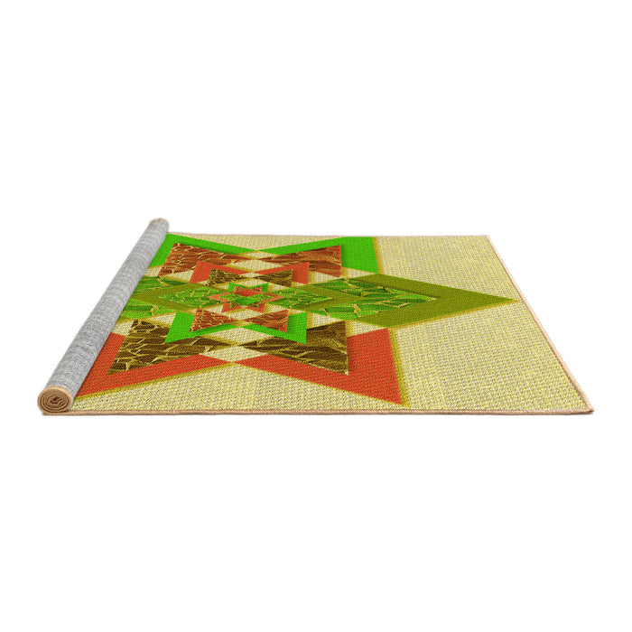 Sideview of Machine Washable Transitional Green Rug, wshpat806yw