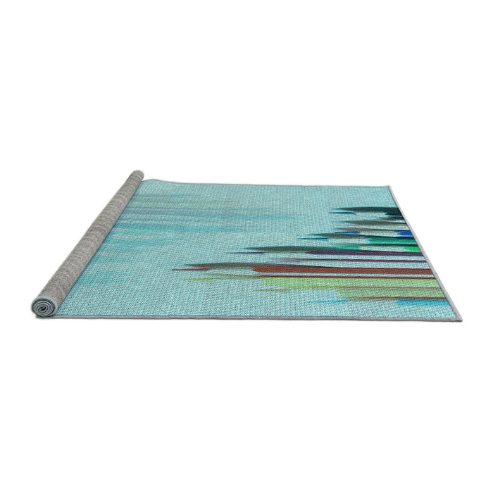 Sideview of Machine Washable Transitional Blue Rug, wshpat807lblu