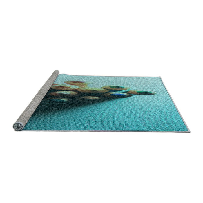 Sideview of Machine Washable Transitional Greenish Blue Green Rug, wshpat808lblu