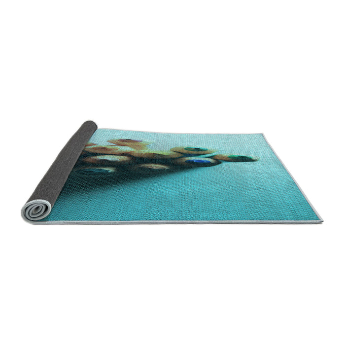 Thickness of Patterned Greenish Blue Green Rug, pat808lblu