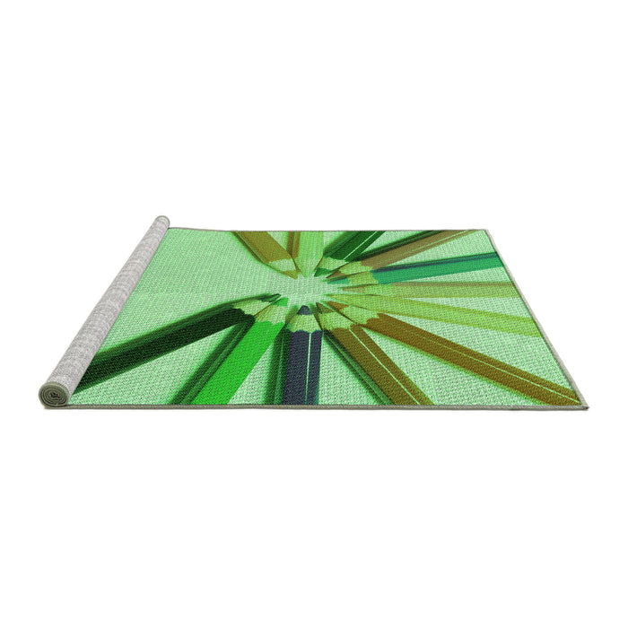 Sideview of Machine Washable Transitional Green Rug, wshpat809grn