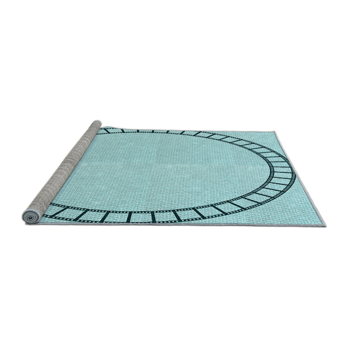 Sideview of Machine Washable Transitional Electric Blue Rug, wshpat81lblu