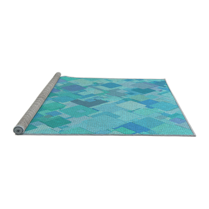Sideview of Machine Washable Transitional Bright Turquoise Blue Rug, wshpat818lblu