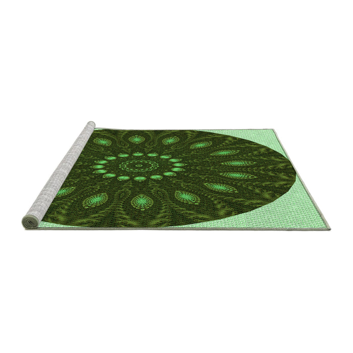 Sideview of Machine Washable Transitional Green Rug, wshpat822grn