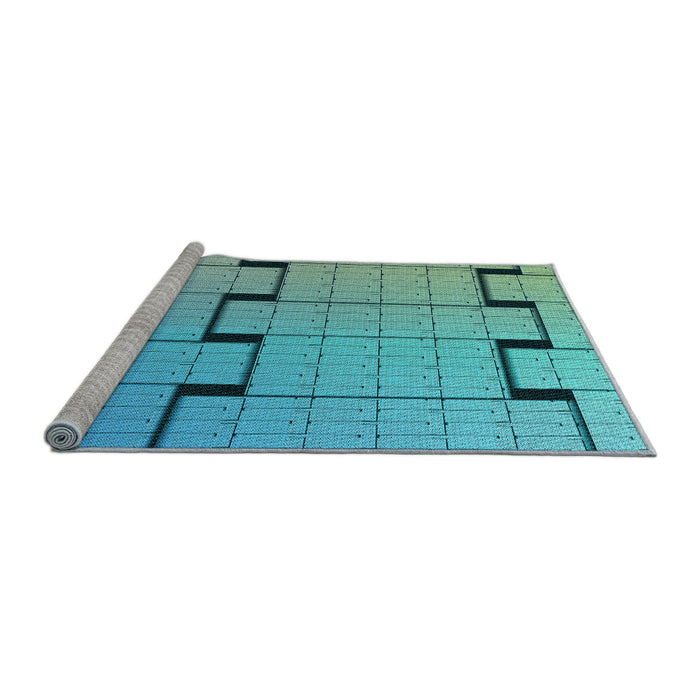 Sideview of Machine Washable Transitional Bright Turquoise Blue Rug, wshpat837lblu