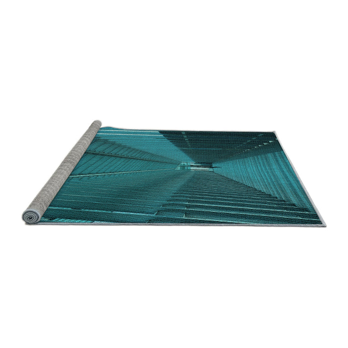 Sideview of Machine Washable Transitional Dark Turquoise Green Rug, wshpat844lblu