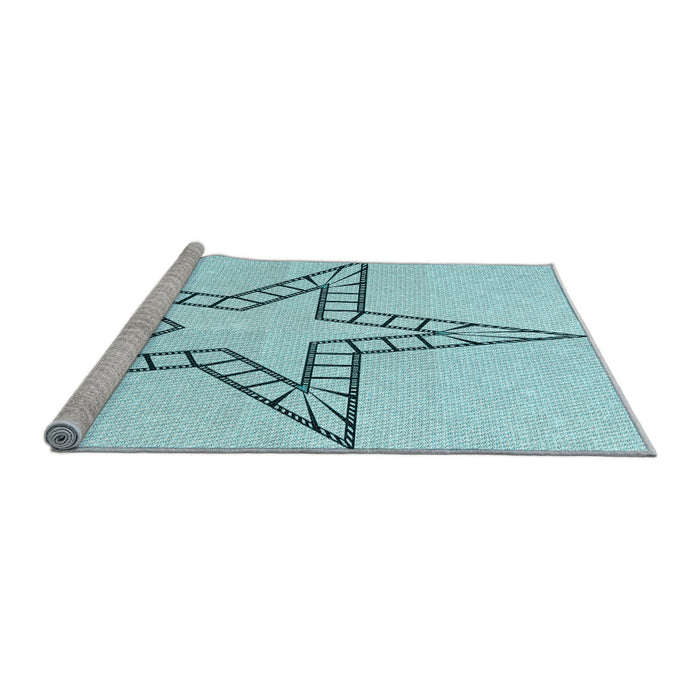 Sideview of Machine Washable Transitional Electric Blue Rug, wshpat85lblu