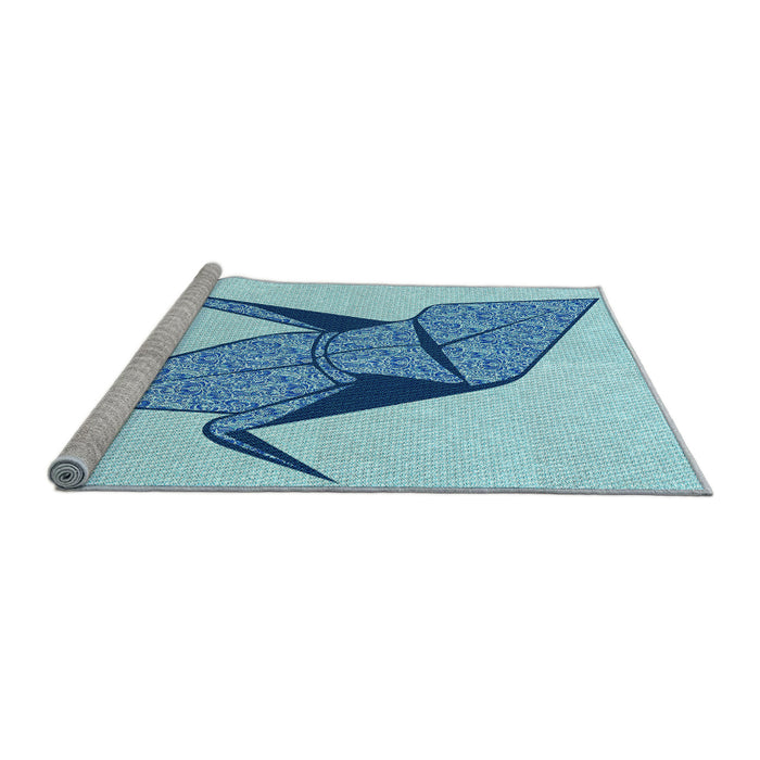 Sideview of Machine Washable Transitional Blue Rug, wshpat852lblu