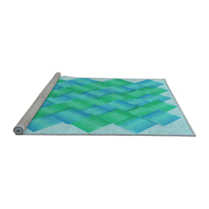 Sideview of Machine Washable Transitional Turquoise Green Rug, wshpat853lblu