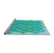 Sideview of Machine Washable Transitional Turquoise Green Rug, wshpat853lblu