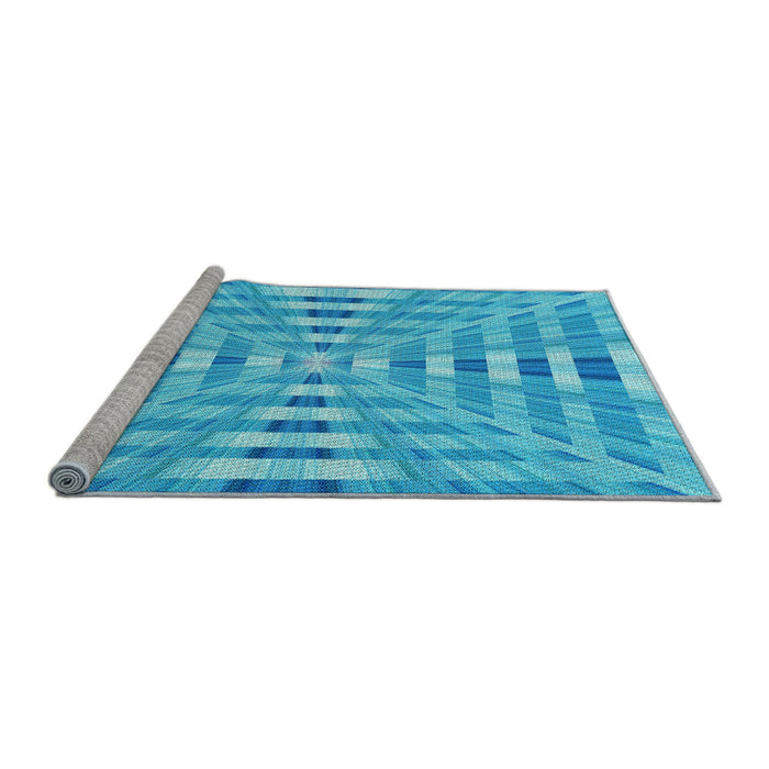 Sideview of Machine Washable Transitional Bright Cyan Blue Rug, wshpat856lblu