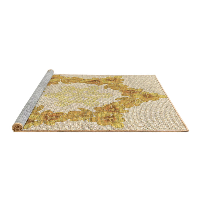 Sideview of Machine Washable Transitional Khaki Gold Rug, wshpat858brn