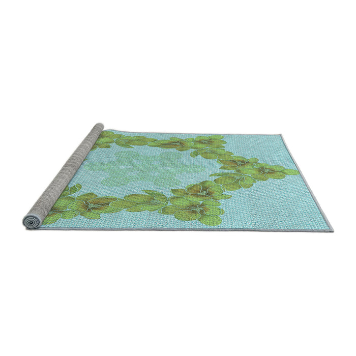 Sideview of Machine Washable Transitional Light Aquamarine Green Rug, wshpat858lblu