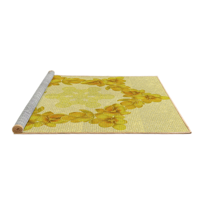 Sideview of Machine Washable Transitional Yellow Rug, wshpat858yw