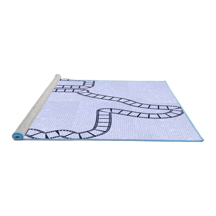 Sideview of Machine Washable Transitional Lavender Blue Rug, wshpat86blu