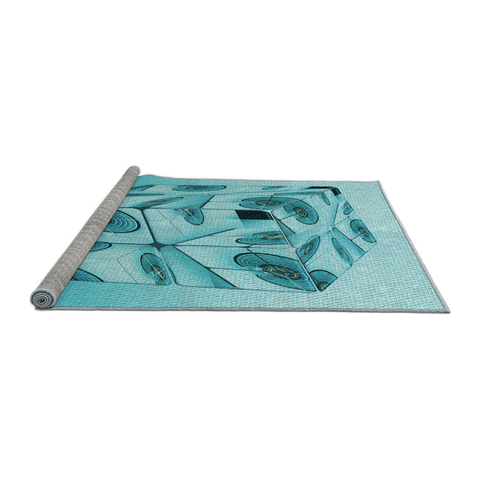 Sideview of Machine Washable Transitional Dark Turquoise Green Rug, wshpat864lblu