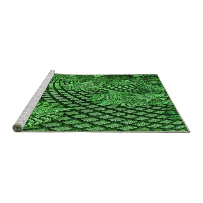 Sideview of Machine Washable Transitional Deep Emerald Green Rug, wshpat867grn