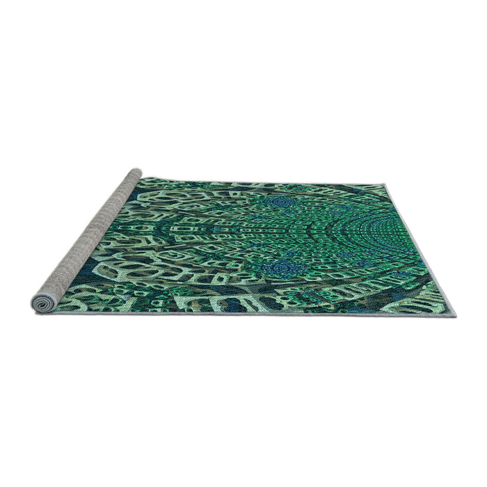 Sideview of Machine Washable Transitional Mint Green Rug, wshpat868lblu