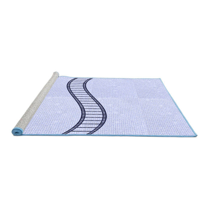 Sideview of Machine Washable Transitional Denim Blue Rug, wshpat87blu
