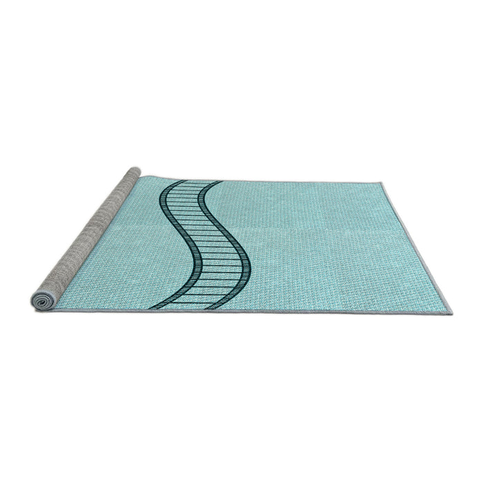 Sideview of Machine Washable Transitional Diamond Blue Rug, wshpat87lblu