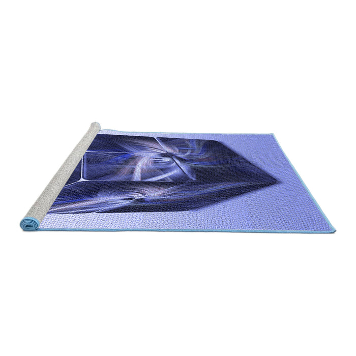 Sideview of Machine Washable Transitional Jeans Blue Rug, wshpat871blu