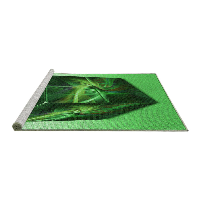 Sideview of Machine Washable Transitional Deep Emerald Green Rug, wshpat871grn