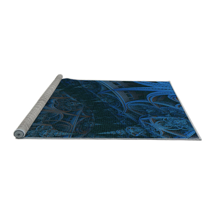 Sideview of Machine Washable Transitional Blue Rug, wshpat880lblu