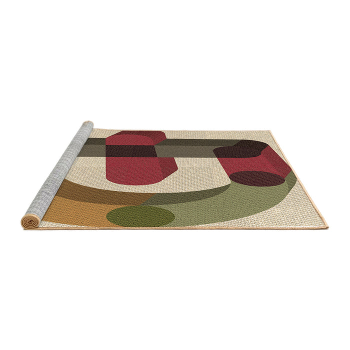 Sideview of Machine Washable Transitional Ginger Brown Green Rug, wshpat886brn