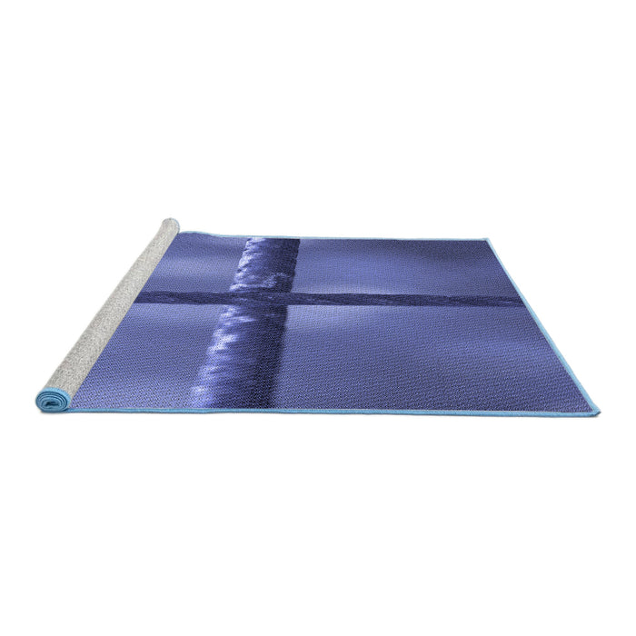 Sideview of Machine Washable Transitional Light Slate Blue Rug, wshpat892blu