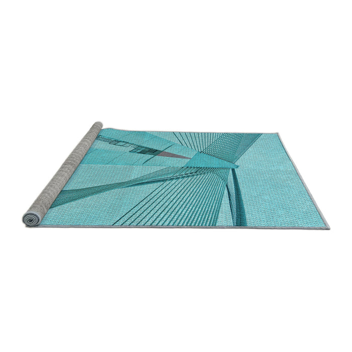 Sideview of Machine Washable Transitional Dark Turquoise Green Rug, wshpat893lblu