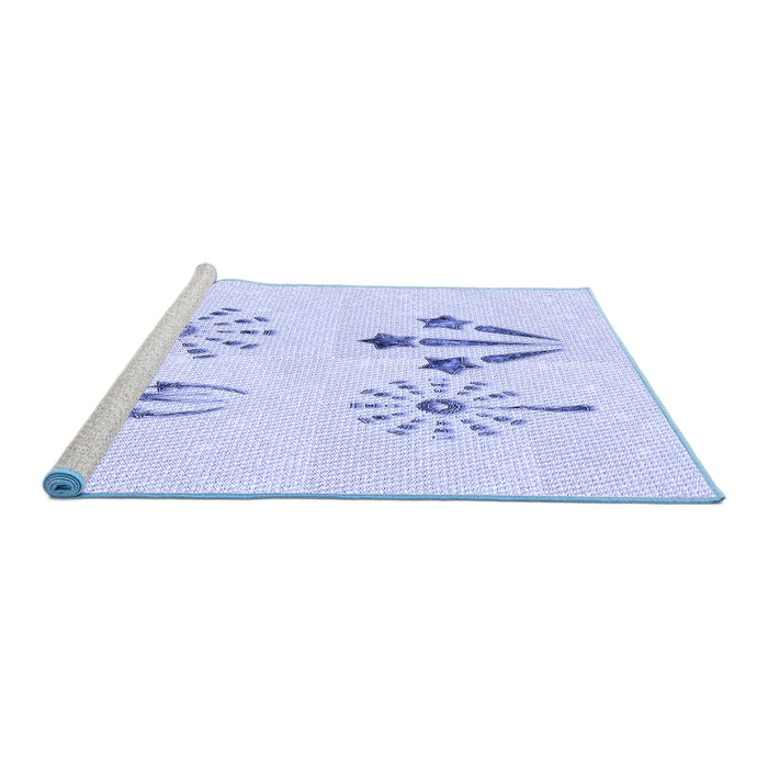 Sideview of Machine Washable Transitional Lavender Blue Rug, wshpat900blu