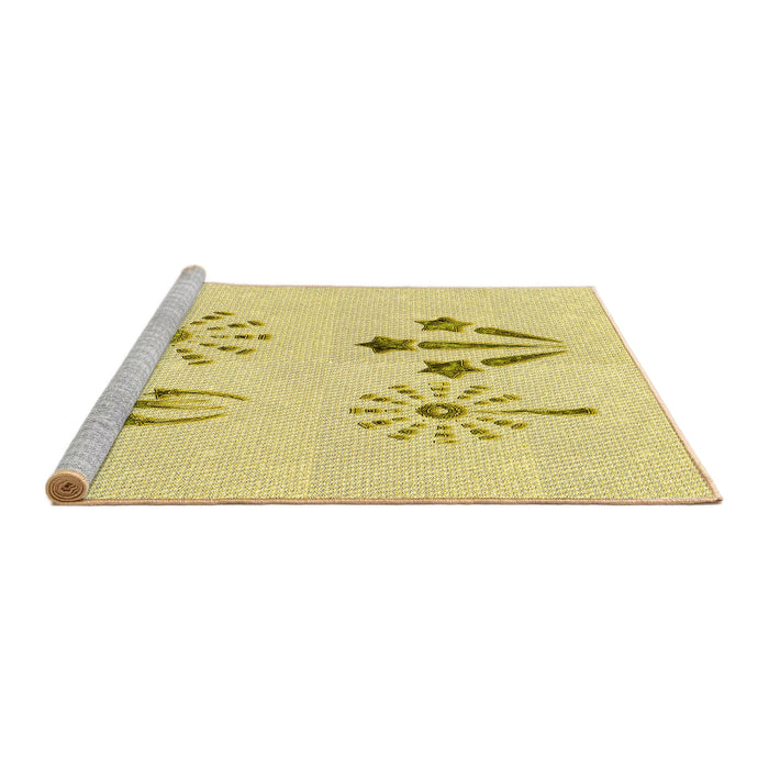 Sideview of Machine Washable Transitional Yellow Rug, wshpat900yw