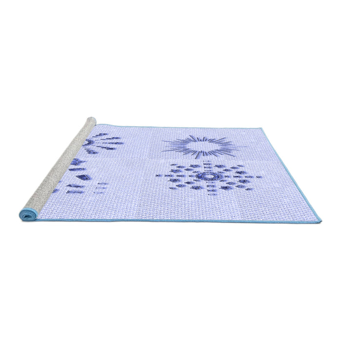 Sideview of Machine Washable Transitional Lavender Blue Rug, wshpat901blu