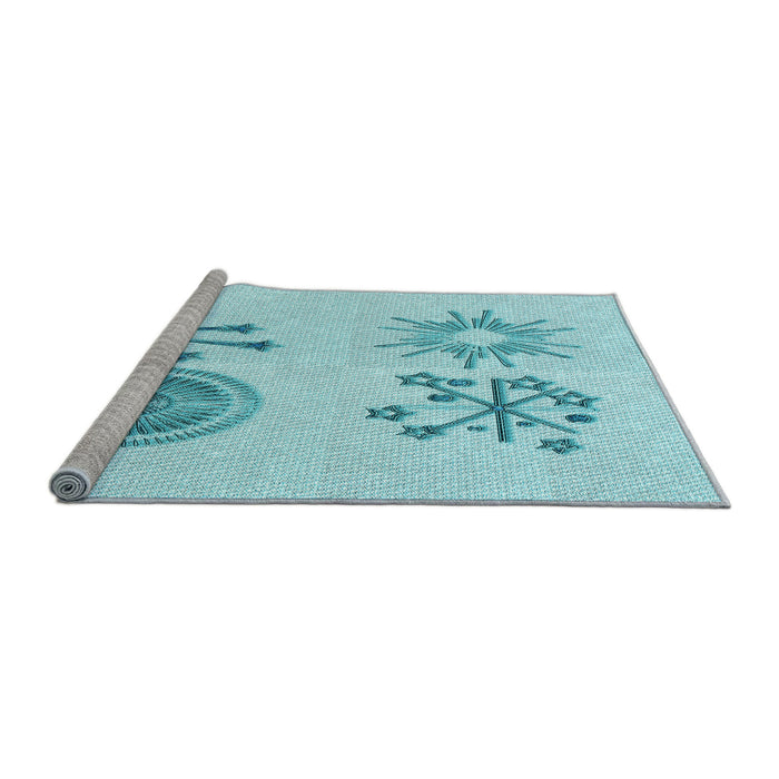 Sideview of Machine Washable Transitional Electric Blue Rug, wshpat905lblu