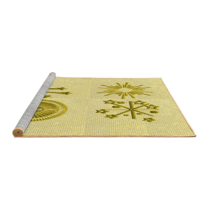 Sideview of Machine Washable Transitional Sun Yellow Rug, wshpat905yw