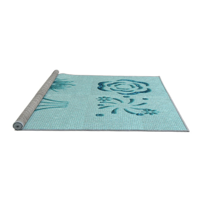 Sideview of Machine Washable Transitional Electric Blue Rug, wshpat907lblu
