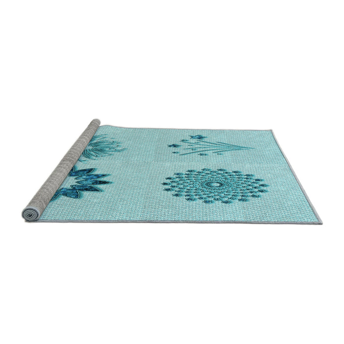 Sideview of Machine Washable Transitional Electric Blue Rug, wshpat908lblu