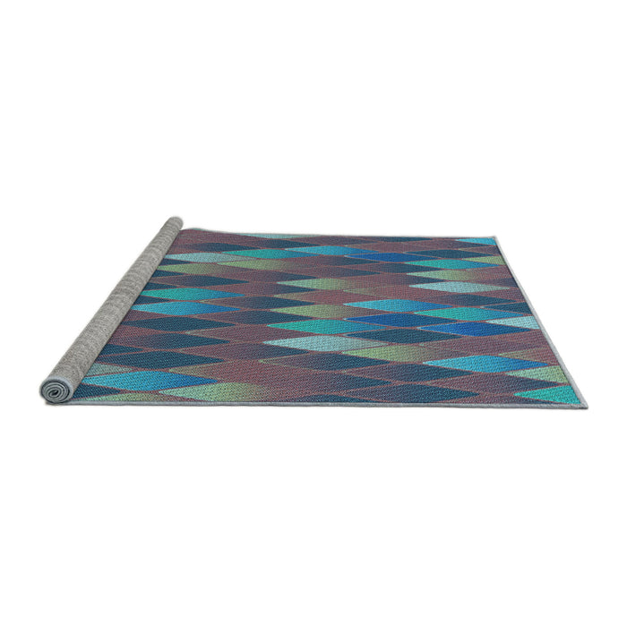 Sideview of Machine Washable Transitional Macaw Blue Green Rug, wshpat91lblu
